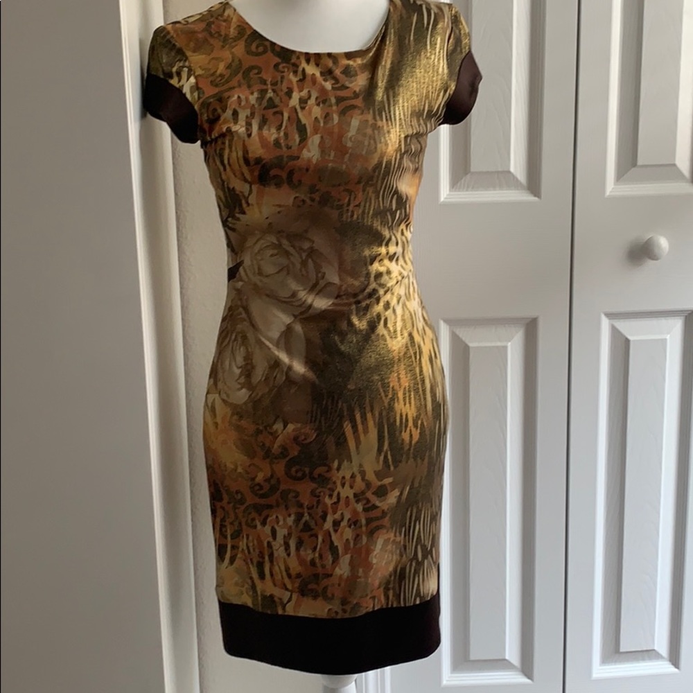Cache gold and brown dress